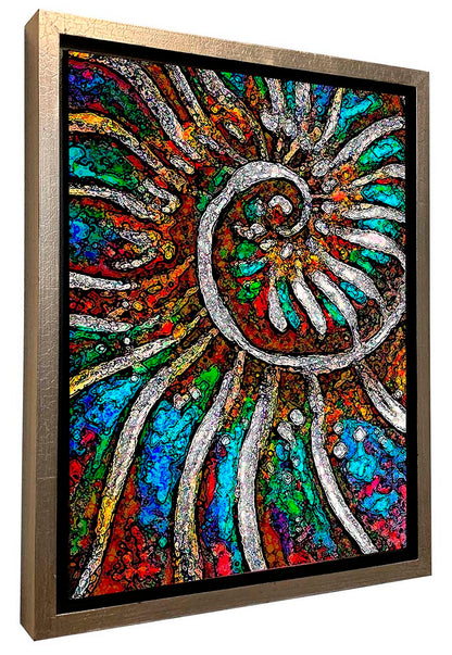 Ammonite Core abstract art by Doug LaRue in a gold distressed floater frame