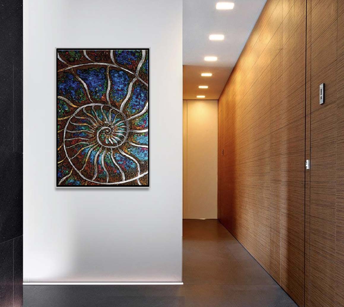 Ammonite Core art mural print on a modern office wall