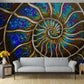 Wall mural behind a couch of Ammonite a colorful abstract painting by Doug LaRue