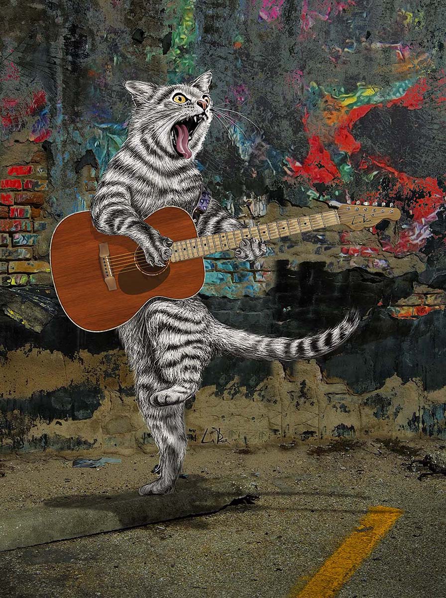 Busker the Cat Guitarist by Doug LaRue