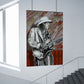Guitarist Stevie Ray Vaughan mixed media art print in a corporate office stairwell
