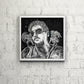 Doug LaRue Artist Portrait in a white frame on a white brick wall