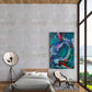 She Dances abstract woman dancing canvas painting on a concrete wall in bedroom