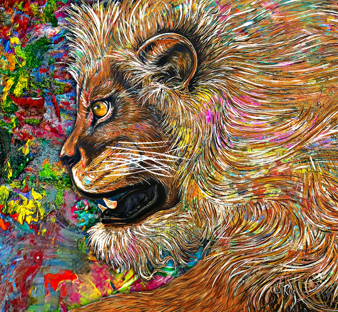 Fierce Lion mixed media art by Doug LaRue