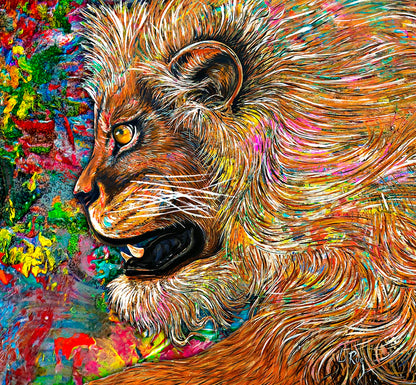 Fierce Lion mixed media art by Doug LaRue