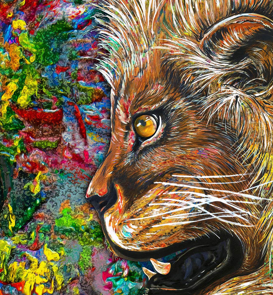 Fierce Lion mixed media art by Doug LaRue - Close Up