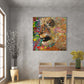 Fierce Lion mixed media art by Doug LaRue large print on dining room wall