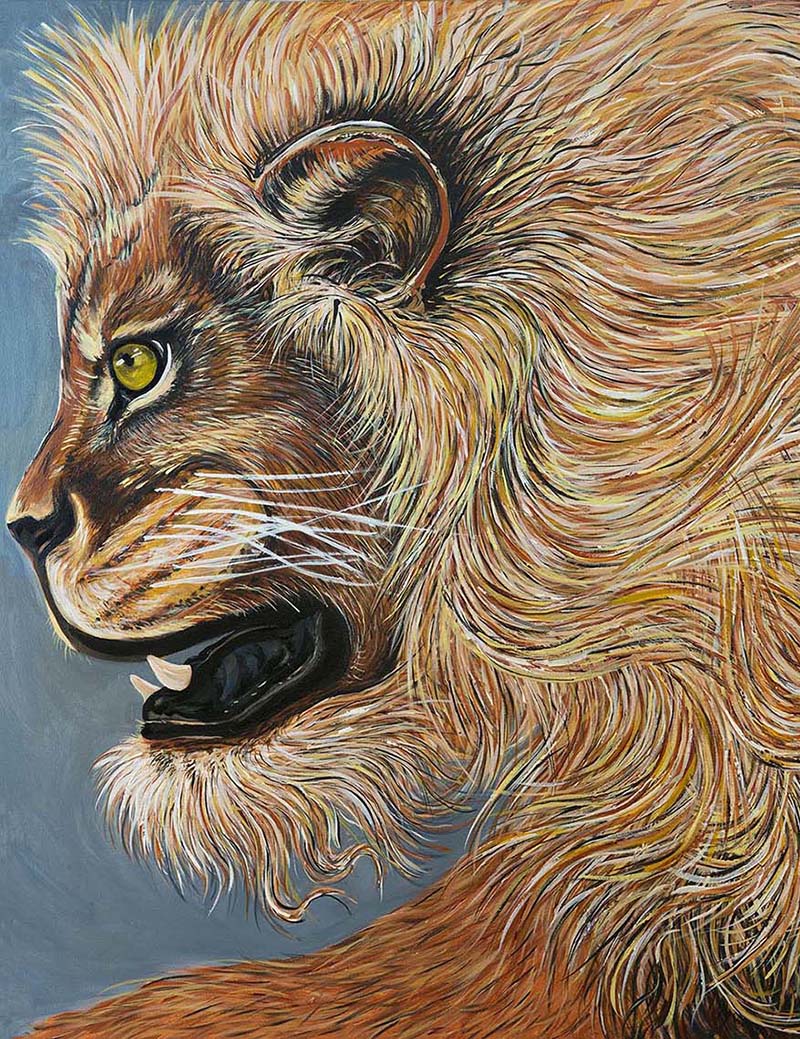 Golden Lion painting by Doug LaRue cropped to a vertical aspect