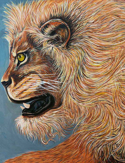 Golden Lion painting by Doug LaRue cropped to a vertical aspect