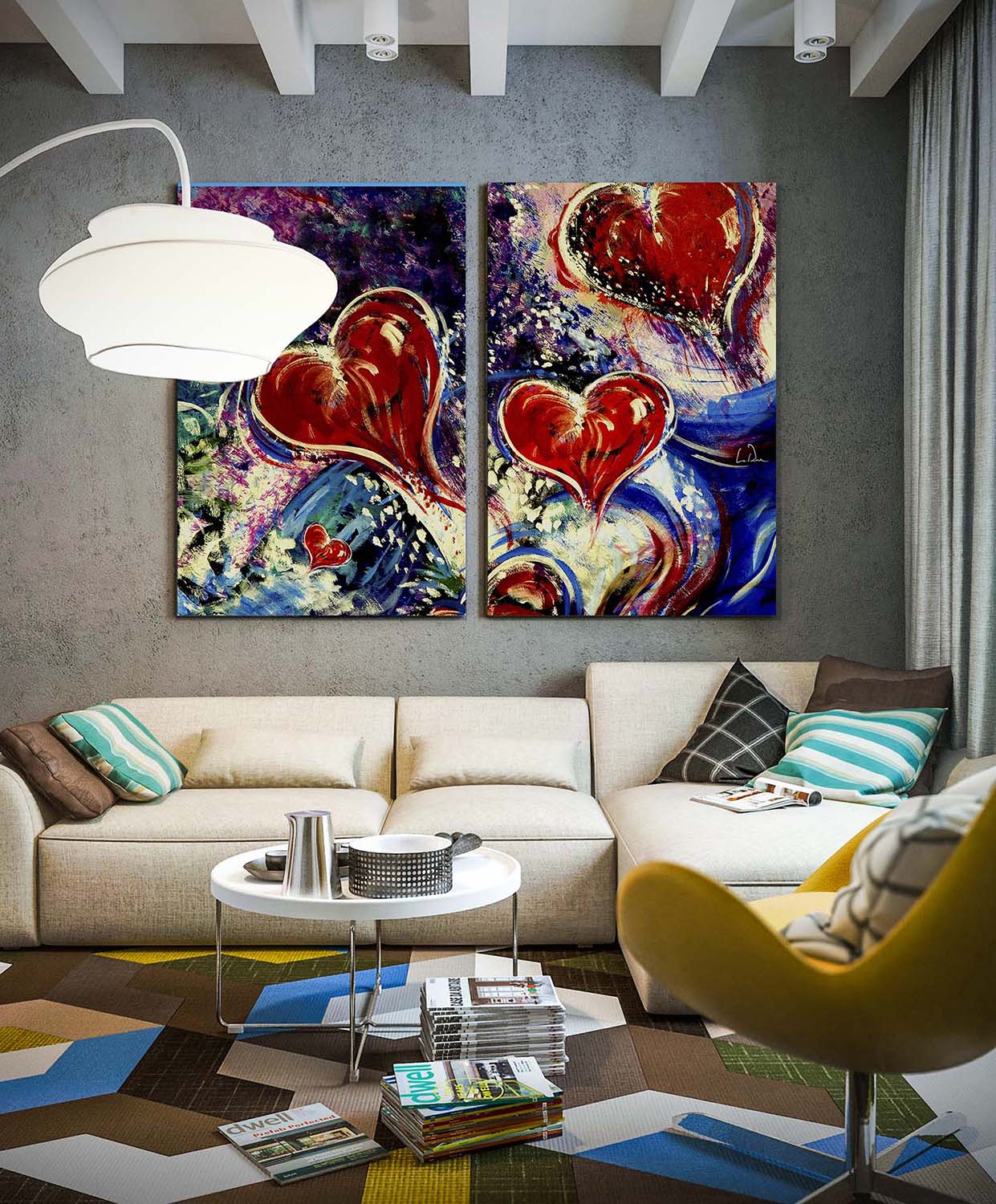Two panel print of Hearts Adrift painting on masonite b y Doug LaRue
