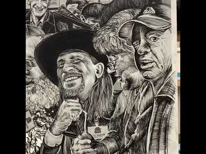 Video of Armadillo Art Squad ink illustration portrait by Doug LaRue canvas print