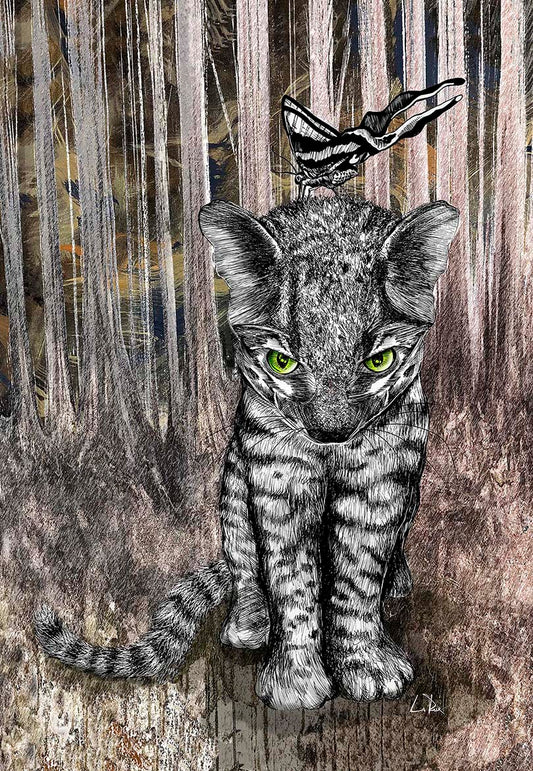 Jungle Kitty and Butterfly mixed media art by Doug LaRue