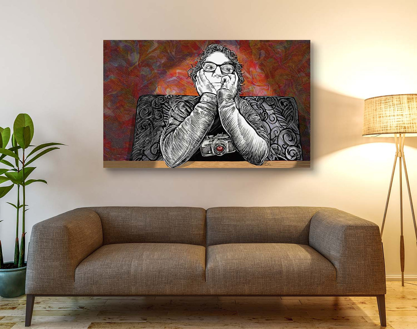 Photographer Laura Rojo portrait by Doug LaRue  large canvas print on a wall above a couch