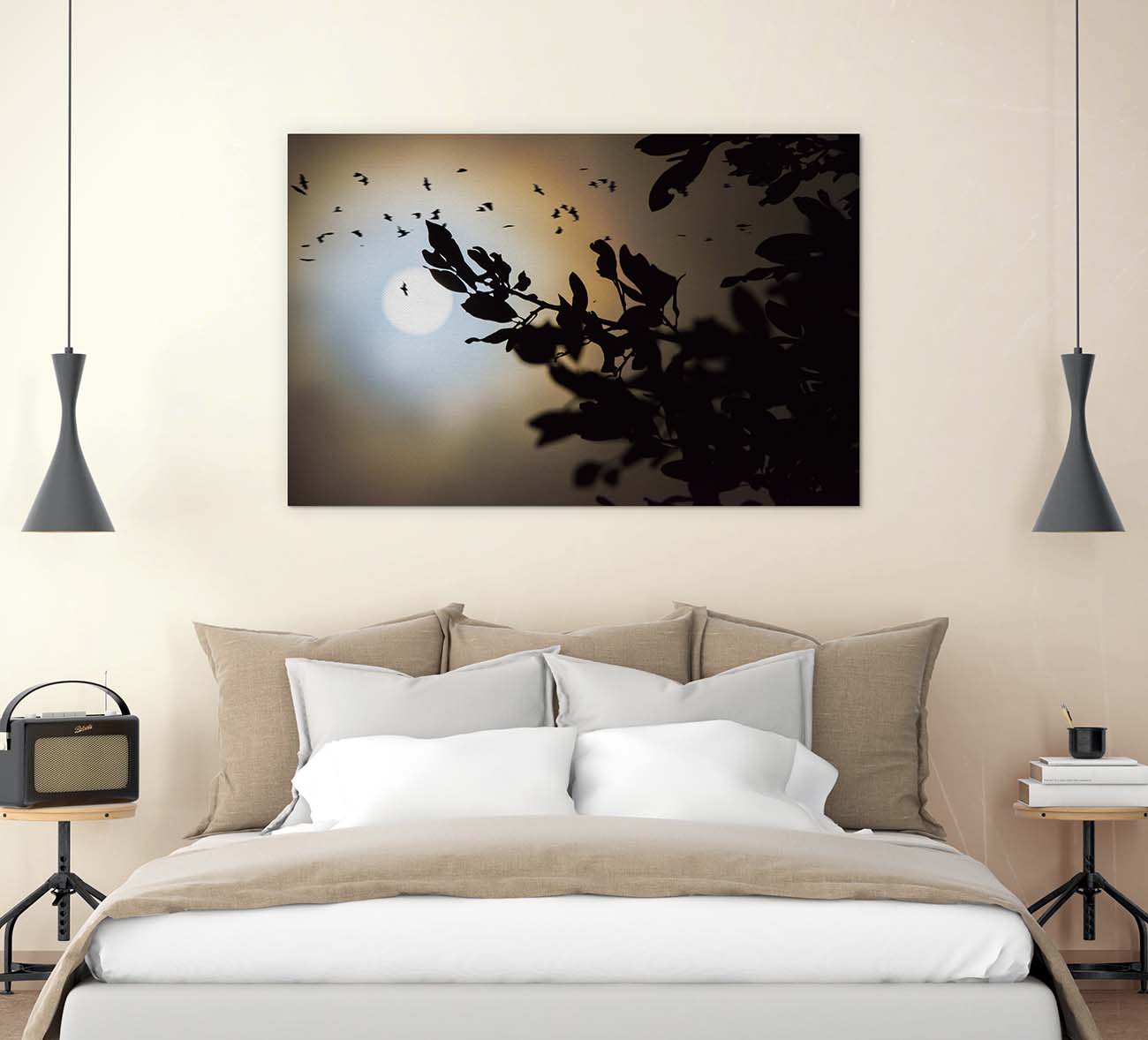 Moon Bats photograph by Doug LaRue large print over a king size bed