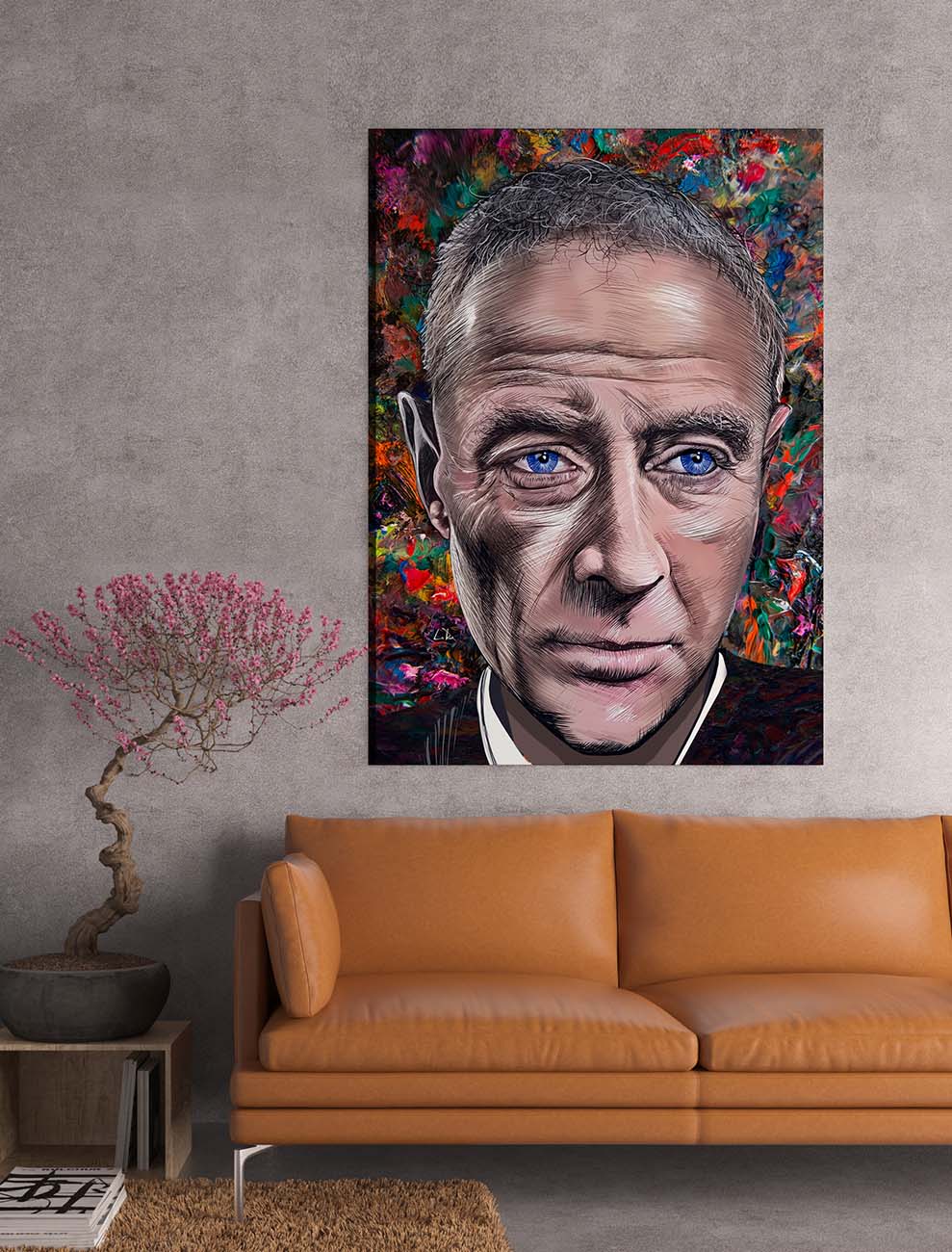 Oppenheimer's Eyes mixed media by Doug LaRue large print on wall