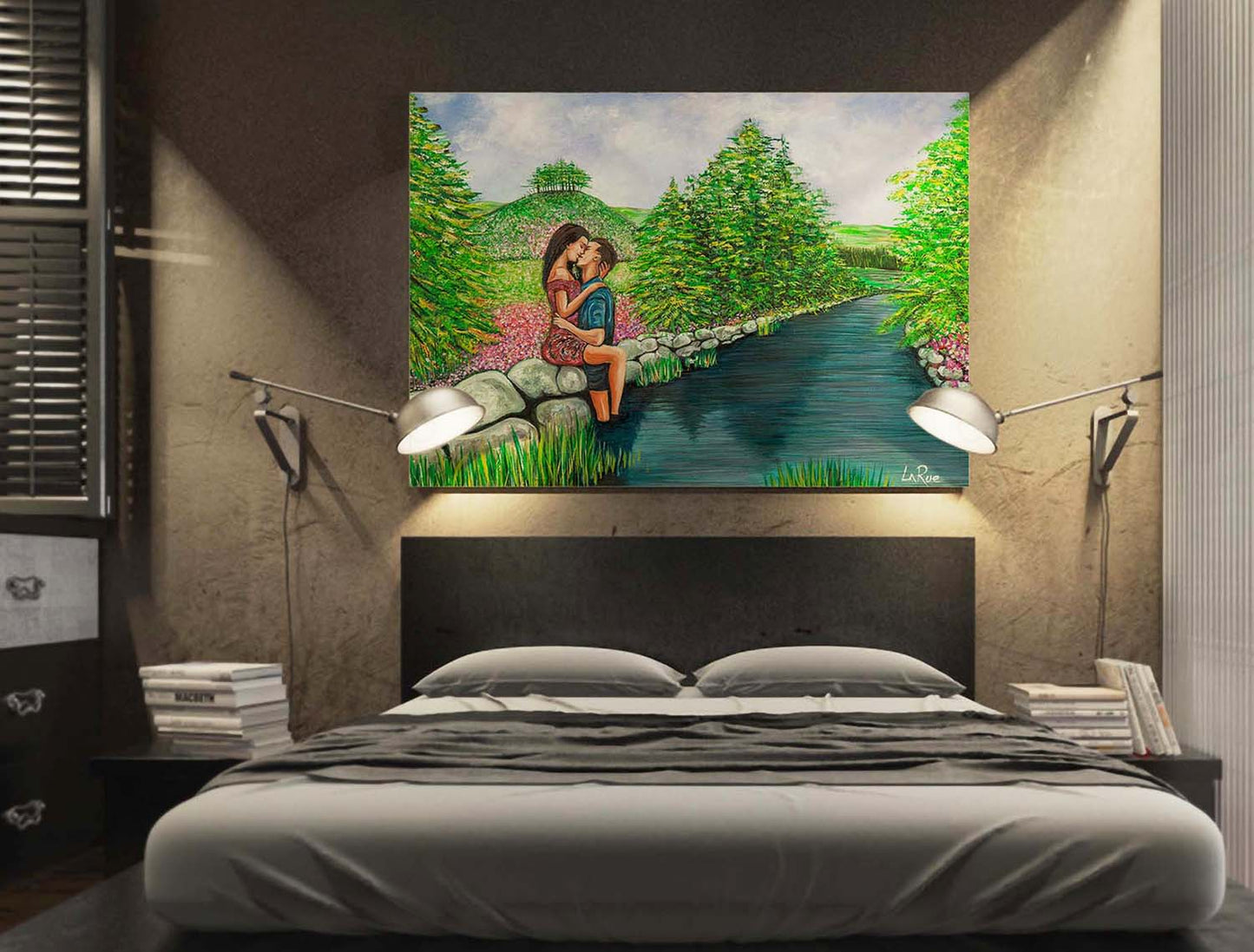 Passion Creek oil painting by Doug LaRue large print over a bed