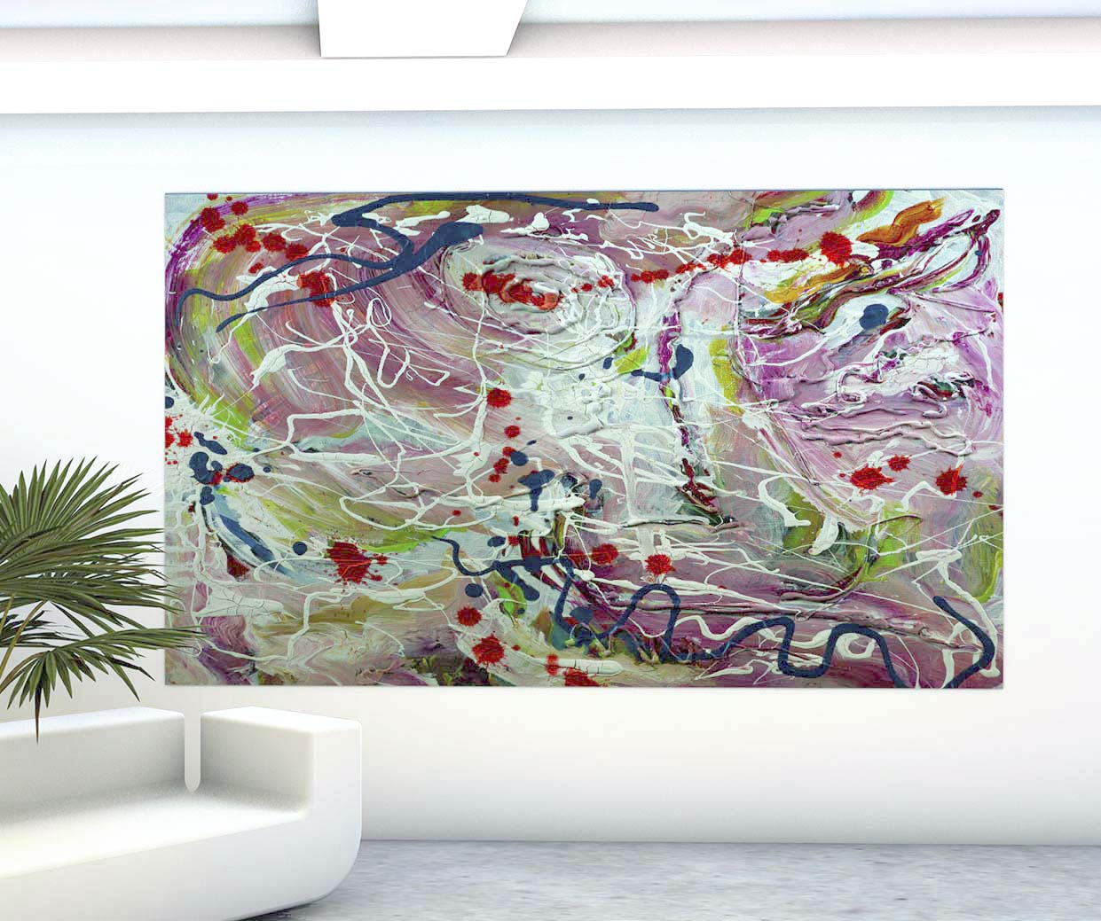 Pastel Loop abstract expressionist painting by Doug LaRue in a gallery setting