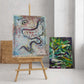 Summer Smile an abstract figurative expression of happiness on an easel by a window