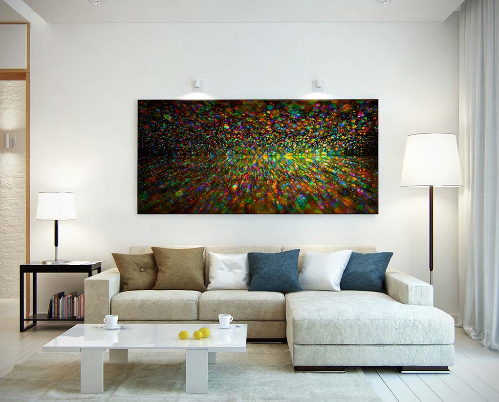 Orbs of Light abstract art by Doug LaRue large print on a living room wall