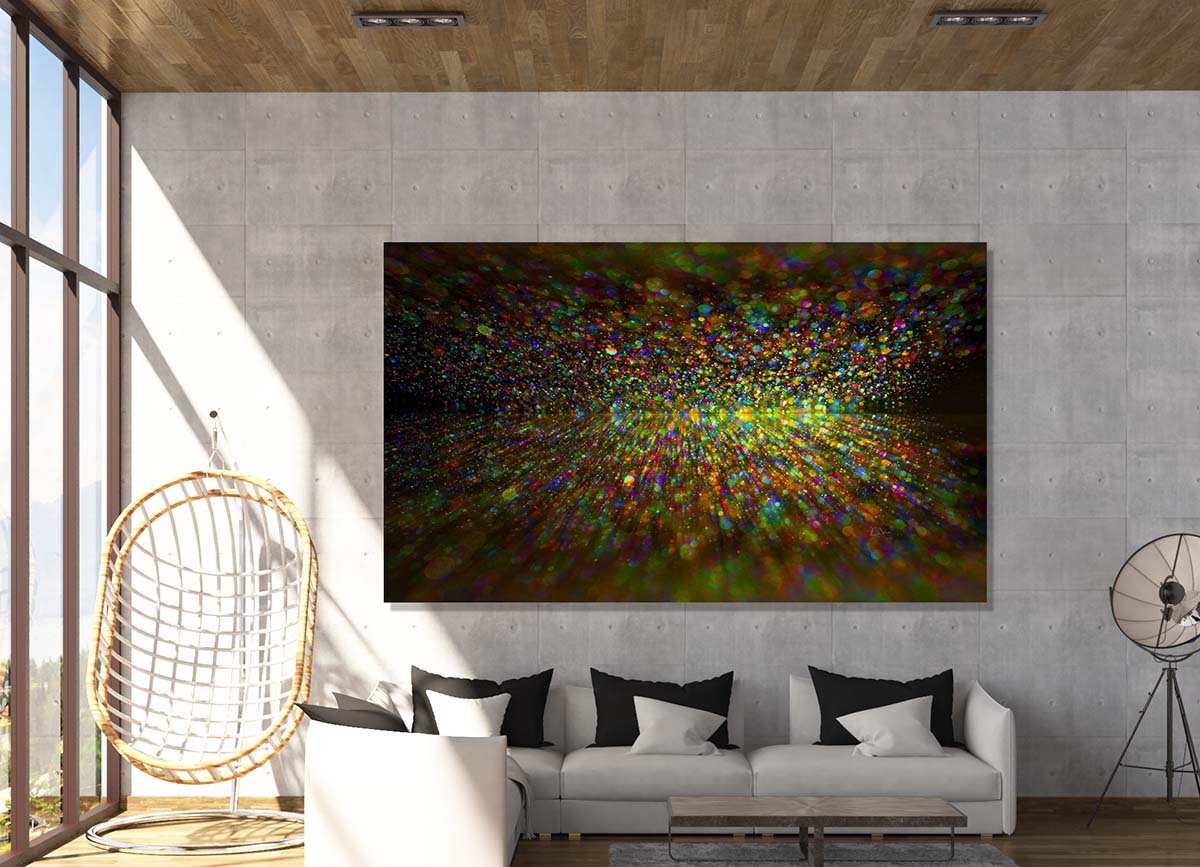 Orbs of Light abstract art by Doug LaRue large print on a living room wall