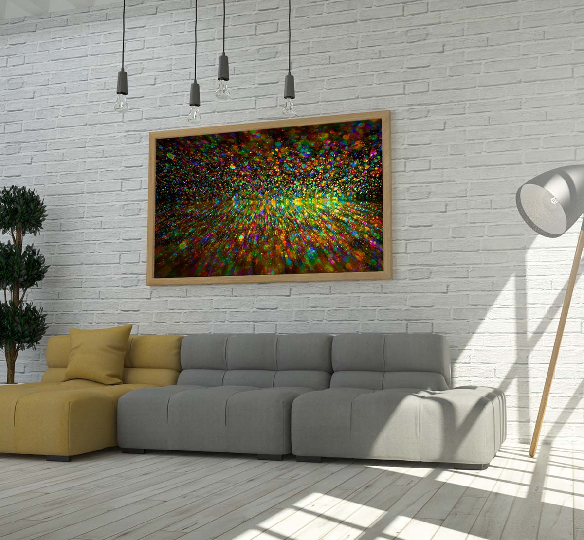Orbs of Light abstract art by Doug LaRue large print on a studio wall