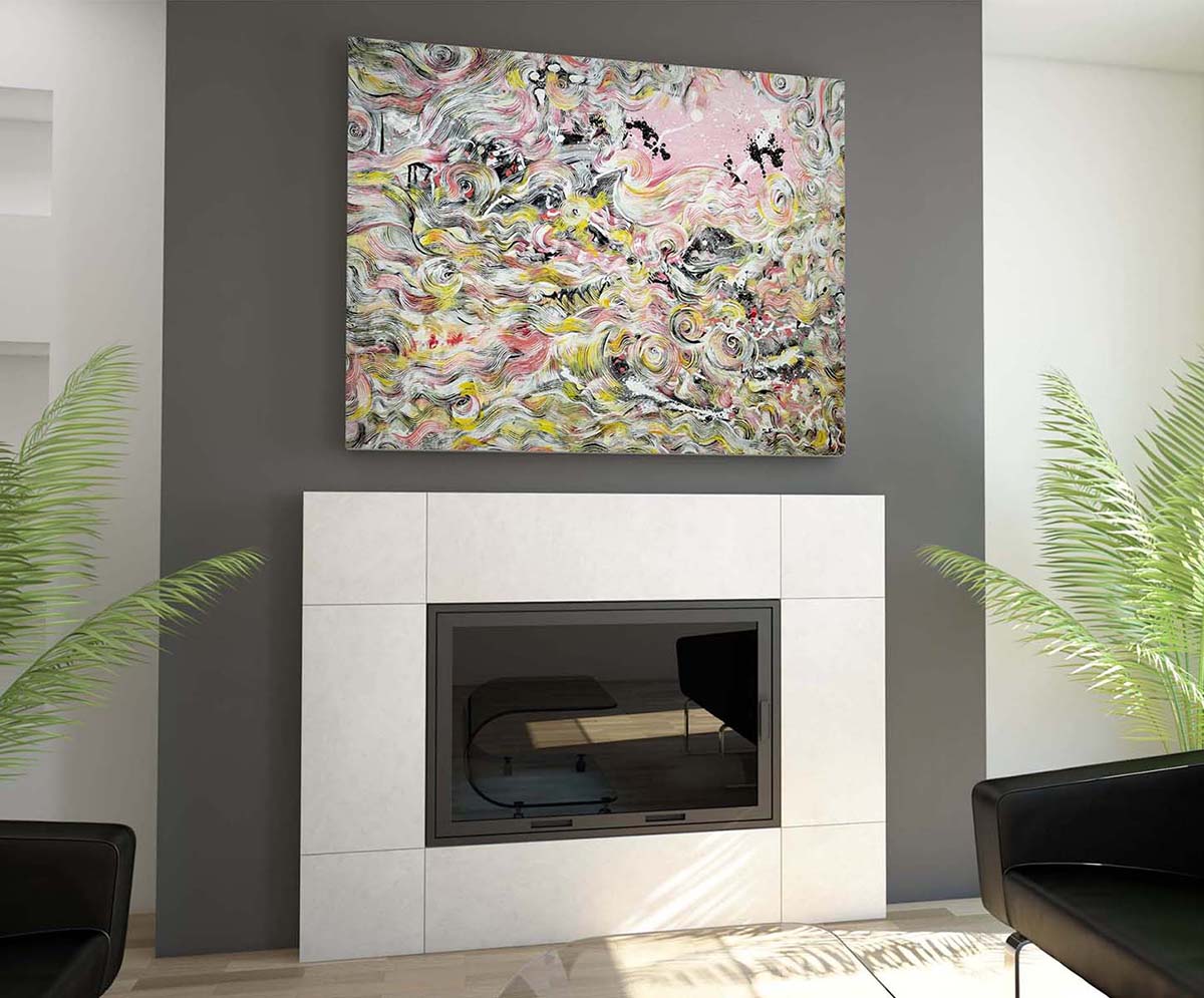 Verona Abstract canvas painting overe a marble fireplace
