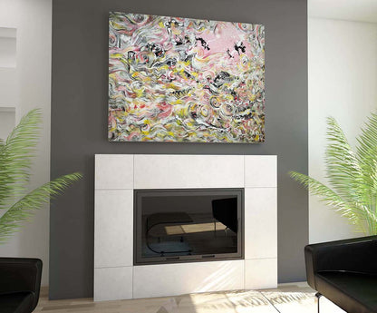 Verona Abstract canvas painting overe a marble fireplace