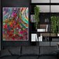 Vid19-Nutt abstract art print by Doug LaRue on a living room wall behind a couch