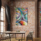 Vid-19 Quintescent abstract art print by Doug LaRue in a dining room on a brick wall  near a window