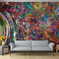 Vid-19 Entanglement abstract painting by Doug LaRue as a wall mural behind a couch