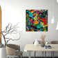Watermelon Taffy Square 4 abstract art by Doug LaRue on a dining room wall over a bed