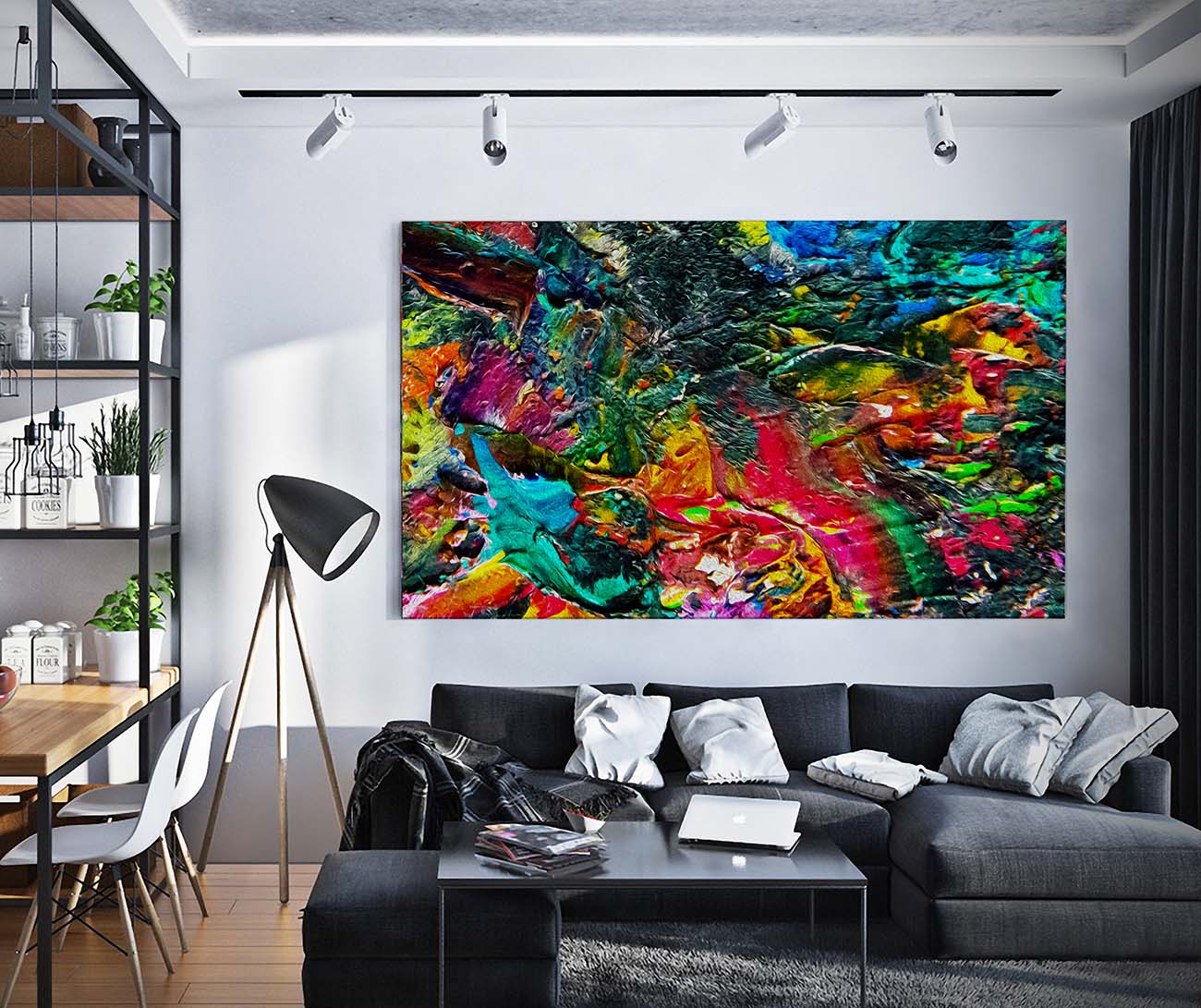 Watermelon Taffy abstract art  by Doug LaRue on a living room wall