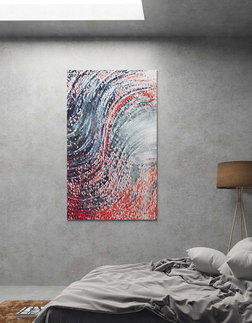 wavefront mixed  media art by Doug LaRue on a bedroom wall